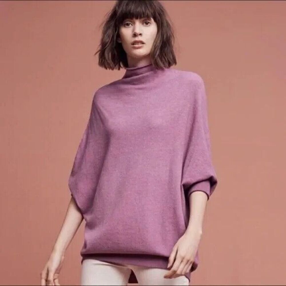 Anthropologie Moth Dolman Slouch Mock Neck Sweater Size XS Mauve Pink Alpaca